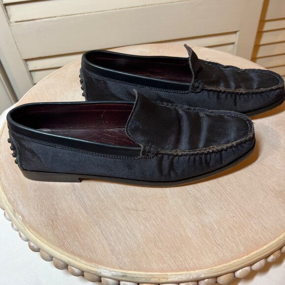 Tod's Women's Satin Loafer Shoe Size 8.5 Navy Blue Driving Shoe - Picture 8 of 11